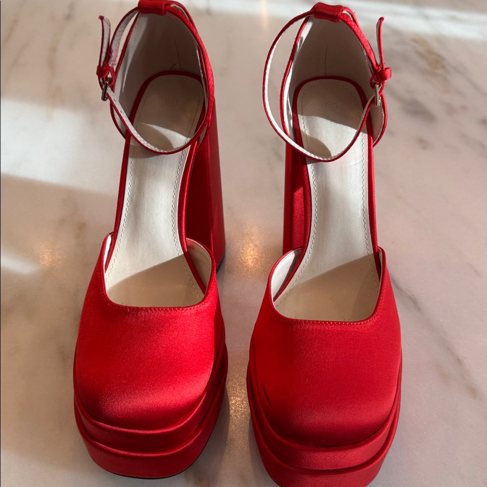 Red Platform Heels with Ankle Strap